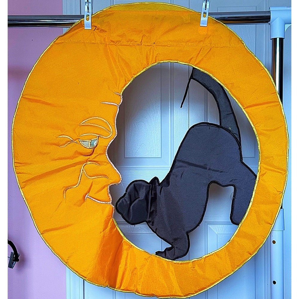 Moon & Cat Round Flag. 27" W By 29" L